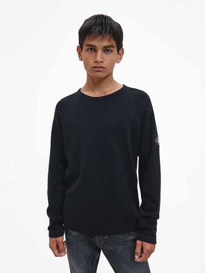 Calvin Klein Ruhák HU644509 | Calvin Klein Slim Waffle Férfi Hosszú Ujjú Póló Fekete